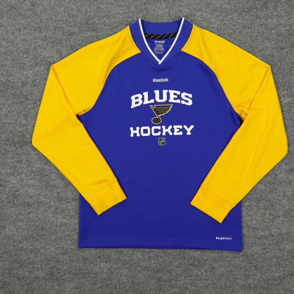 St. Louis Blues Shirt Mens Medium Blue NHL Hockey Reebok PlayDry Long Sleeve